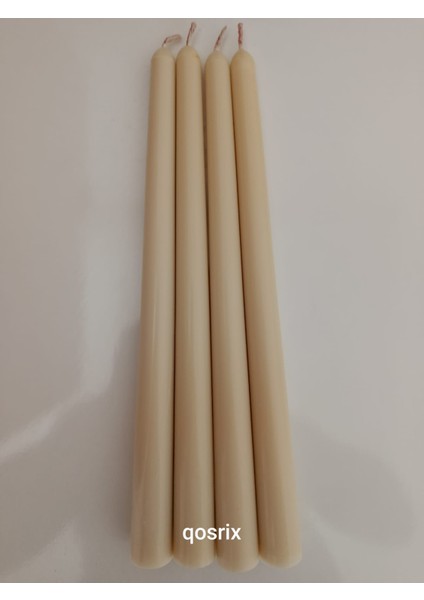 4'lü Krem Şamdan Soya Mumu Soya Doğal Pudra Kokulu Uzun Çubuk Konik Mum Dekoratif