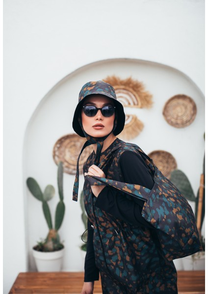 Wild Camo Kadın Kısa Desenli Fermuarlı Tam Kapalı Tesettür Mayo 3'lu Set