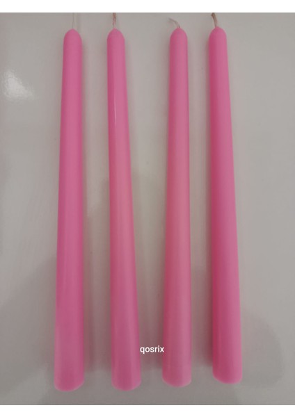 4'lü Pudra Pembe Şamdan Soya Mumu Soya Doğal Pudra Kokulu Uzun Çubuk Konik Mum Dekoratif