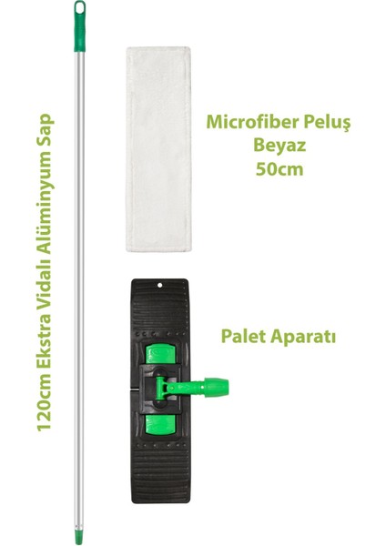 Beyaz mikrofiber peluş saplı mop, 50 cm temizlik kolaylığı sağlar, set ve TR menşei