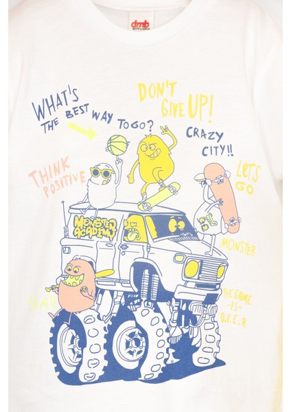 Monster Baskılı T-Shirt ve Şort Kombinli Erkek Çocuk Takım modelleri