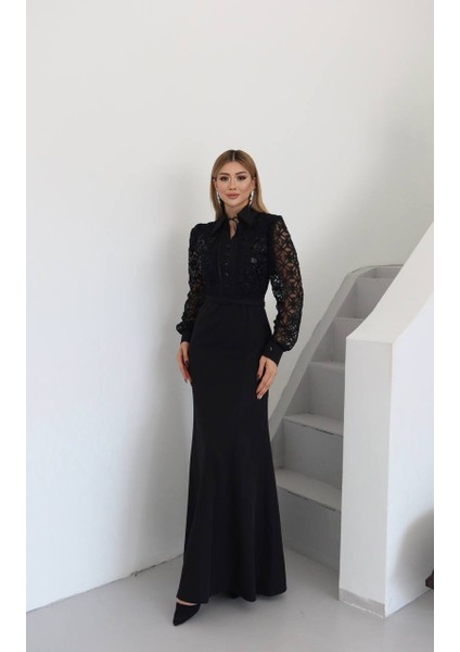 Dantel Bluzlu Maxi Elbise