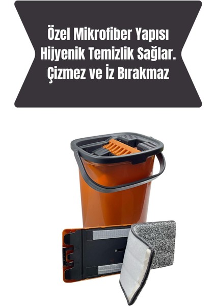 İzmir Luna Bakır Renk Flat Mop – Mikrofiber Tablet Mop 360° Dönebilen Saplı Temizlik Seti 6 lt