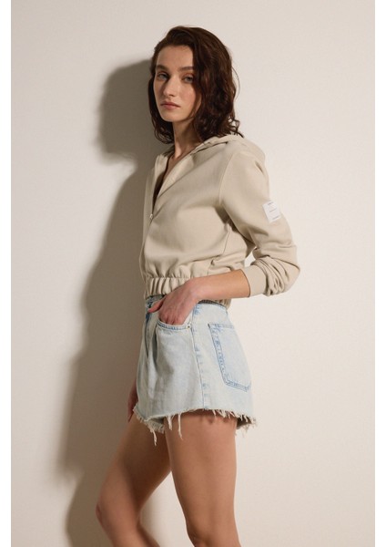 Fermuarlı Crop Teknik Sweatshirt