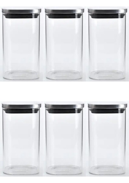 Kare cam kavanoz seti, vakum kapaklı, 6,5x12,5 cm, 350 ml, 6'lı paket