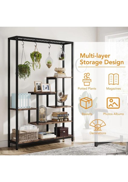 Metal Ahşap Çiçeklik Rafı, Metal Kitaplık, Ev Dekorasyon Rafı, Mutfak Rafı, Doğal Ahşap Raf indirimleri