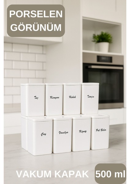 12'li 500 ml Porselen Görünümlü Akrilik Baharatlık Seti, Hacim: 500 ml, Parça: 12