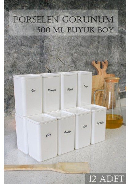 12'li 500 ml Porselen Görünümlü Akrilik Baharatlık Seti, Hacim: 500 ml, Parça: 12 fiyatları