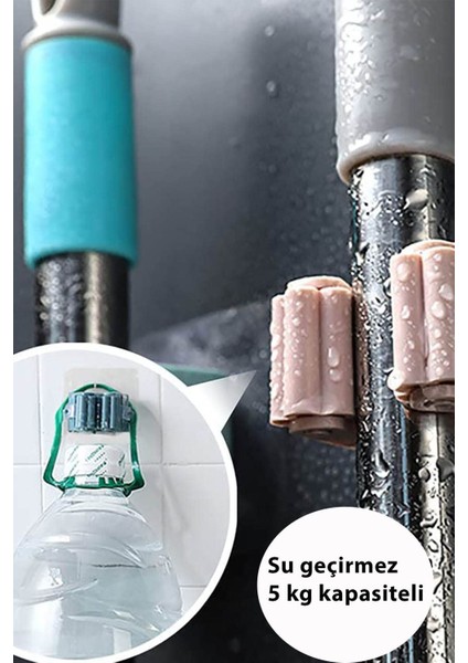 Yapışkanlı 4'lü Mop ve Paspas Tutucu, Mutfak Düzenleyici, Gri, Askı Fırça Faraş Seti indirimleri