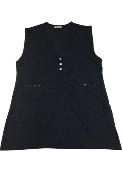 Kadın Önü Üç Düğmeli Jakarlı Cepli Kısa Yelek fiyatları