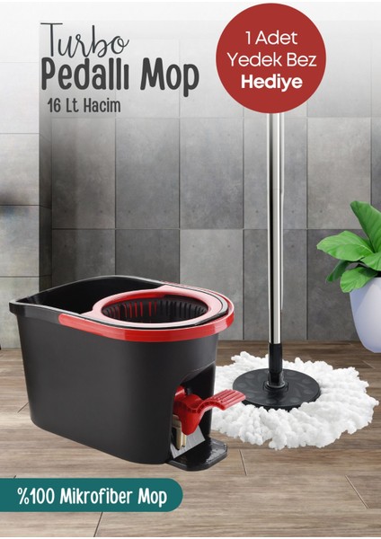 Turbo Pedallı Mop Temizlik Seti Kova Paspas 16 Lt