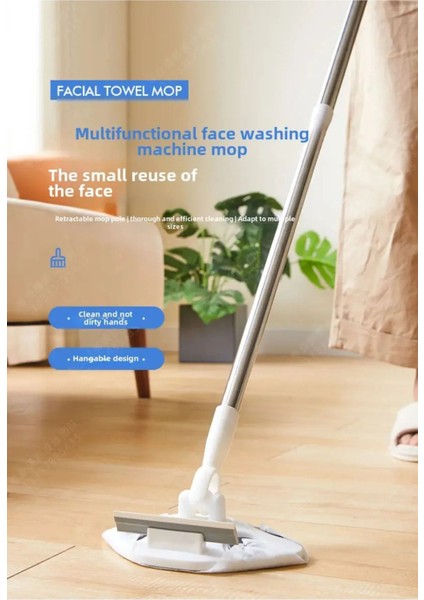 6 Köşeli Çekçekli Temizlik Mop'u, Her Köşeye Uygun, Cam ve Yüzey Temizliği Set, Beyaz