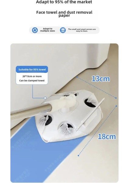6 Köşeli Çekçekli Temizlik Mop'u, Her Köşeye Uygun, Cam ve Yüzey Temizliği Set, Beyaz fırsatları