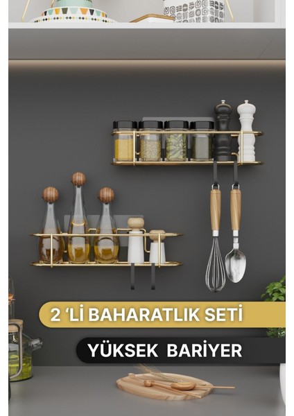 Gold metal baharatlık seti, yapışkanlı kanca ile şık ve pratik kullanım sağlar, 2 parça fiyatları