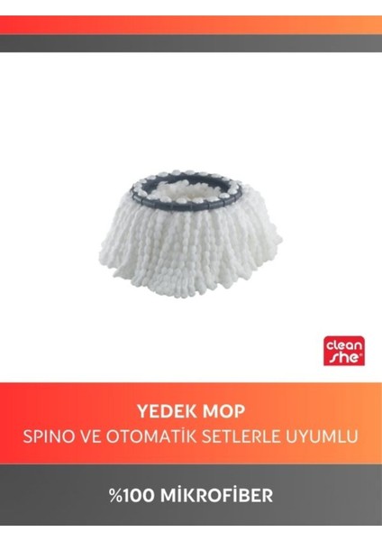 Otomatik Mikrofiber Mop Yedek Seti, Spino Uyumlu, Beyaz, Kolay Temizlik Çözümü
