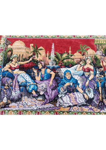 Şahmerdanoğlu 116X167 cm “haremde Keyif Yapan Dilberler” – Kadife Duvar Halısı, Kahveci Güzeli M47