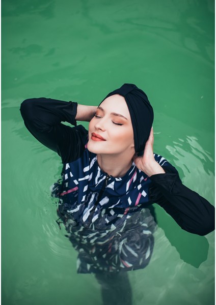 Electra Kadın Kısa Desenli Fermuarlı Tam Kapalı Tesettür Mayo 3'lu Set