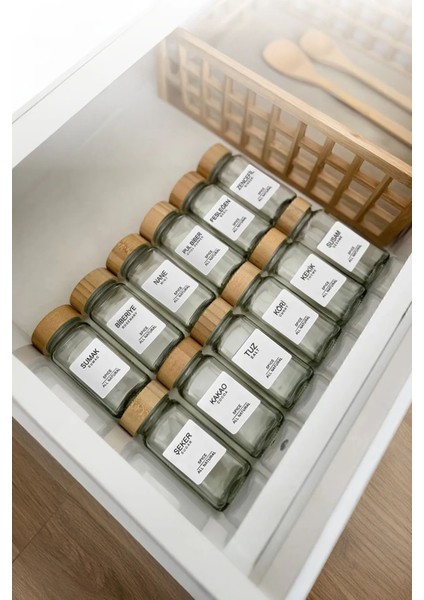 12'li Bambu Kapaklı Kare Cam Baharatlık Takımı, 120 ml, Etiket Hediyesi fiyatları