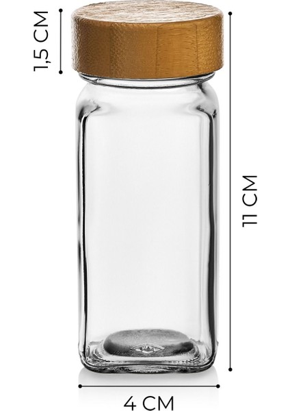 12'li Bambu Kapaklı Kare Cam Baharatlık Takımı, 120 ml, Etiket Hediyesi fırsatları