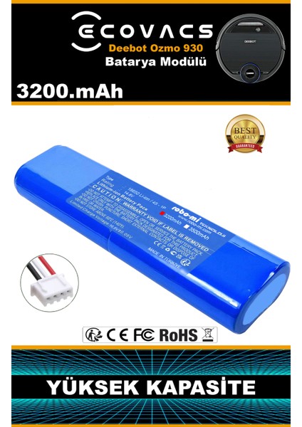 Ecovacs Deebot Ozmo 900 3200mAh Robot Süpürge Bataryası - Koruma Katmanlı Batarya Teknolojisi