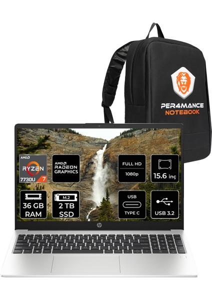 255 G10 Amd Ryzen 7 7730U 36GB 2tb SSD 15.6" Fhd Freedos Taşınabilir Bilgisayar & Per4 Çanta 9G1F9ETPN334