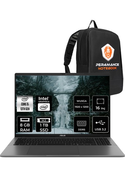 Vivobook S16 Intel Core I5 13420H 8gb 1tb SSD 16" Fhd+ 144Hz Fdos Taşınabilir Bilgisayar & Per4 Çanta S3607VARP076P303