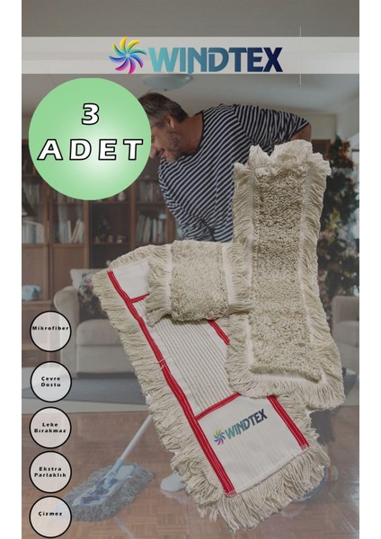 3 Adet Yedek Uzun Mop Bezi 60 cm