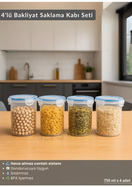 Erzak Saklama Kabı Seti 4'lü Bpa Free Gıda Kutusu Bpa Free Hava Almaz 750 ml