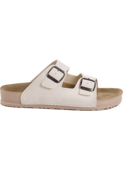 Beyaz Gri Hafif Çift Bantlı Anatomik Kadın Terlik 20-972 Z