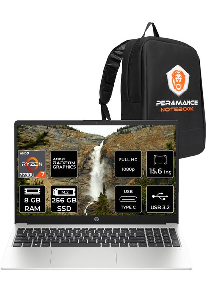 255 G10 Amd Ryzen 7 7730U 8gb 256GB SSD 15.6" Fhd Freedos Taşınabilir Bilgisayar & Per4 Çanta 9G1F9ETPN301