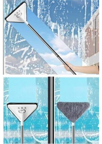 Çok Amaçlı Temizlik Seti, Üçgen Mop, Cam, Duvar ve Zemin Temizleyici, 2 Bezli, Beyaz