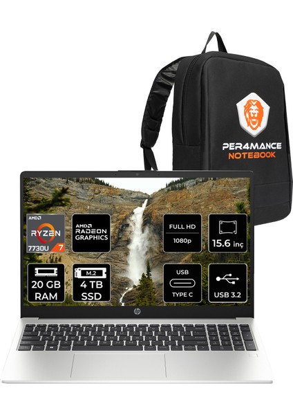 255 G10 Amd Ryzen 7 7730U 20GB 4tb SSD 15.6" Fhd Freedos Taşınabilir Bilgisayar & Per4 Çanta 9G1F9ETPN320