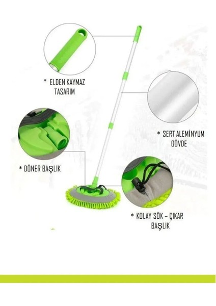 Çok fonksiyonlu mikrofiber yedek bezli teleskobik araç temizleme fırçası seti, sarı renk fiyatları