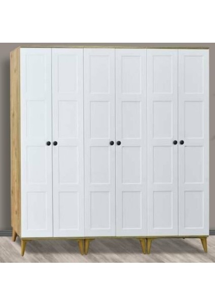 Kare Beyaz 6 Kapılı Aynasız Dolap