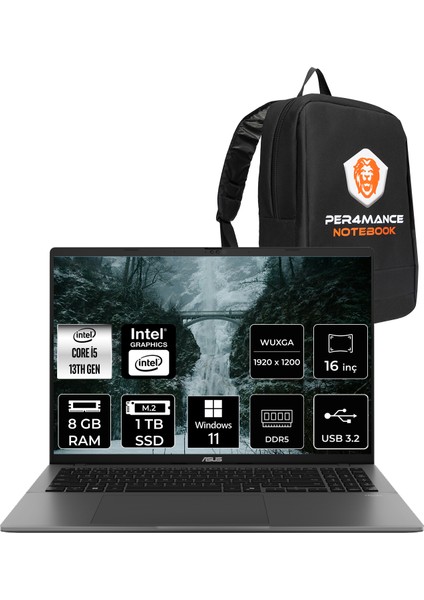 Vivobook S16 Intel Core I5 13420H 8gb 1tb SSD 16" Fhd+ 144Hz W11P Taşınabilir Bilgisayar & Per4 Çanta S3607VARP076P343
