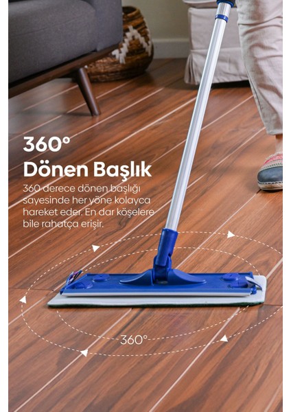 İki Parçalı Mikrofiber Mop Seti, kuru ve duvar temizliği için uygun, mavi renkli indirimleri
