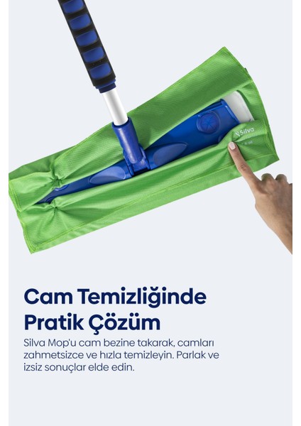 İki Parçalı Mikrofiber Mop Seti, kuru ve duvar temizliği için uygun, mavi renkli