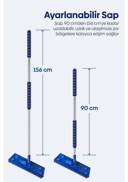 İki Parçalı Mikrofiber Mop Seti, kuru ve duvar temizliği için uygun, mavi renkli