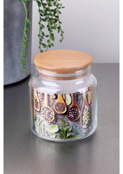 Bambu Kapaklı Mini Cam Kavanoz - Baharatlık ve Çok Amaçlı 500ml Hacim