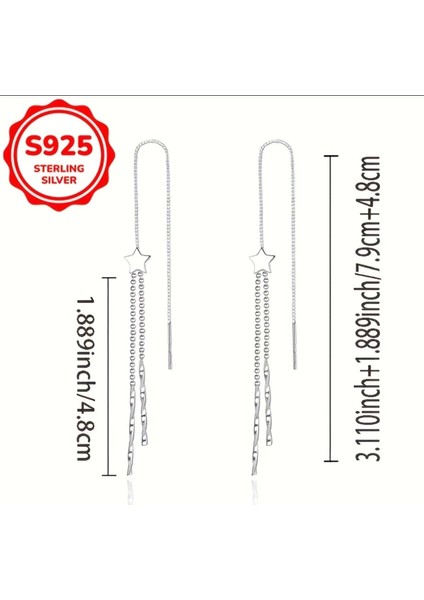 Elegant Sterling Silver Star Dangle Küpe - 4g Parlayan Uzun Püskül modelleri