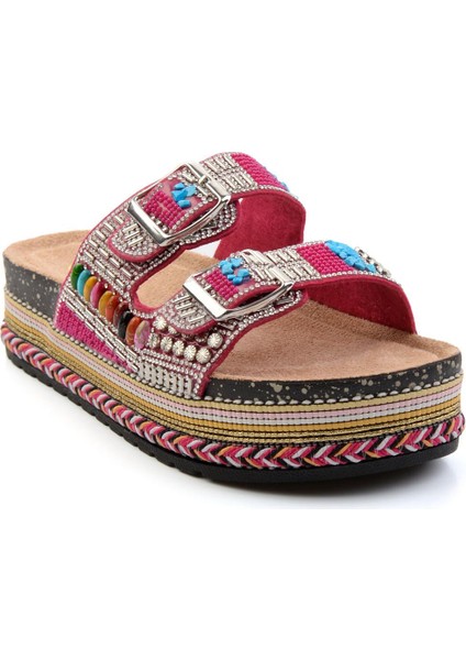 Pembe Kadın Terlik Taşlı Düz Taban Konforlu Kullanım fiyatları