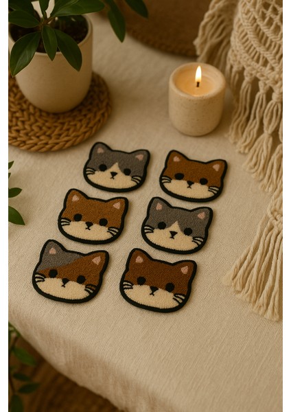 Kedi Desenli Bardak Altlığı Sunumluk Masa Süsü modelleri