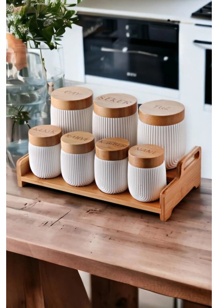 Bambu ve porselen baharatlık takımı, şık çizgili tasarım, 15 parça, 101-199 ml hacim fiyatları