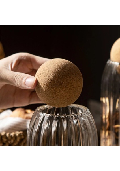 3'lü Çizgili Cam Kavanoz ve Baharatlık Seti, 500 ml, Top Mantar Kapaklı, Şık ve Kullanışlı modelleri