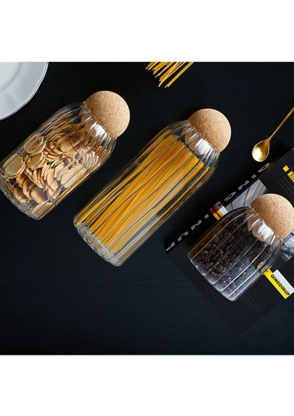 3'lü Çizgili Cam Kavanoz ve Baharatlık Seti, 500 ml, Top Mantar Kapaklı, Şık ve Kullanışlı fırsatları