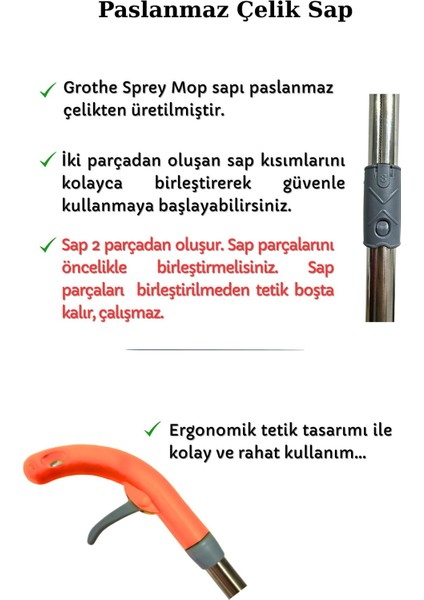 Turuncu Sprey Mop Temizlik Seti, 4 Bezli, Su ve Deterjan Hazneli, Garantili fırsatları