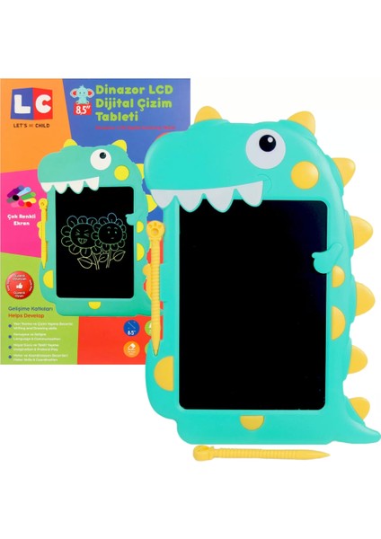 LCD Dijital Renkli Dinozor Çizim Tableti 8,5 Inç