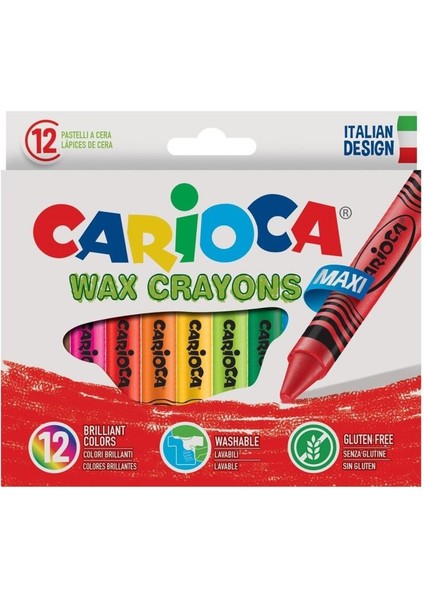 Carioca Wax Maxi Yıkanabilir Pastel Boya Kalemi 12'li