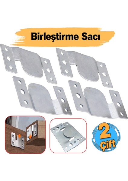 Metal (2 Çift Takım) Baza Başlık Mobilya Karyola Köşe Koltuk Birleştirme Sacı Saç Bağlama Braketi