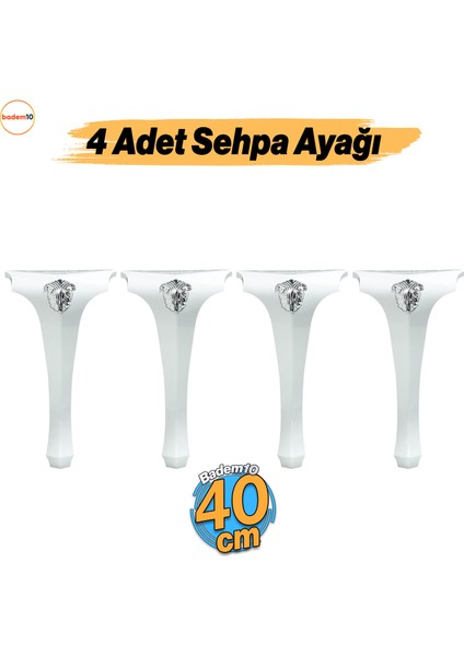 Lukens 4 Adet Beyaz Gümüş Sehpa Masa Ayakları 40 cm Plastik Ayak Mobilya Zigon Orta Sehpası Ayağı